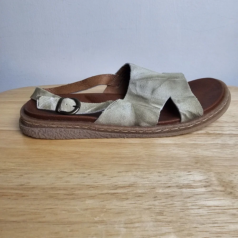 Born Womens Carah Suede Cut-Out Peep-Toe Slingback Sandals Olive Womens‎ Sz 9 M